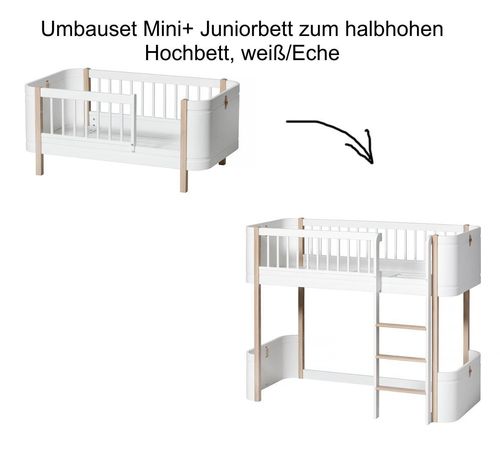 Wood Umbauset Mini+ Juniorbett zum halbhohen Hochbett - weiß/Eiche