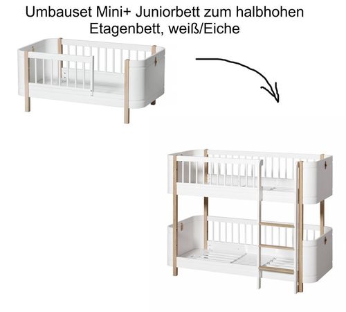 Wood Umbauset Mini+ Juniorbett zum halbhohen Etagenbett - weiß/Eiche