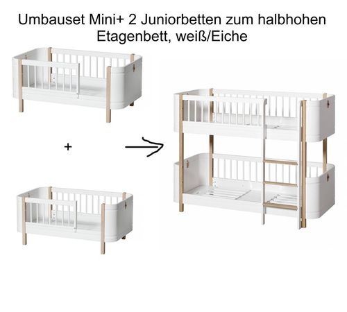 Wood Umbauset Mini+ 2 Juniorbetten zum halbhohen Etagenbett - weiß/Eiche