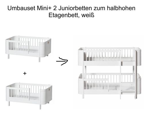 Wood Umbauset Mini+ 2 Juniorbetten zum halbhohen Etagenbett - weiß