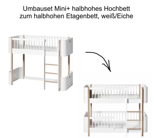 Wood Umbauset Mini+ halbhohes Hochbett zum halbhohen Etagenbett - weiß/Eiche