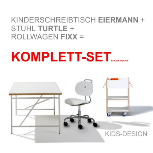 Komplett-Set 1 - Schreibtisch Eiermann 120x70 cm weiß + Stuhl Turtle weiß + Container + Stifteschale