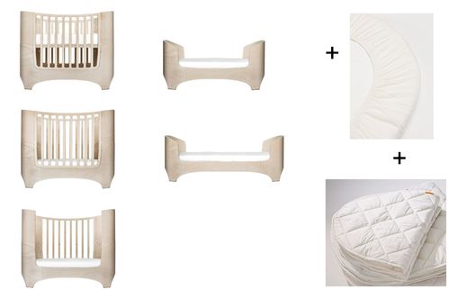 white wash Leander Baby- und Juniorbett + 1 Set (= 2 Stück) Spannbetttücher + 1 Matratzenauflage