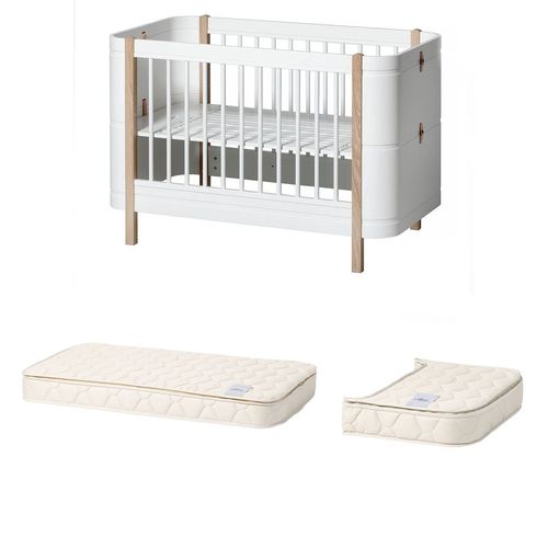 Wood Mini+ basic Baby-/Juniorbett + Matratzen - weiß/Eiche