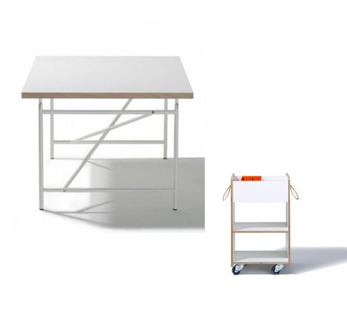 Ausstellungsstück Schreibtisch Eiermann – weiß 150 x 75 cm + Container + Stifteschale