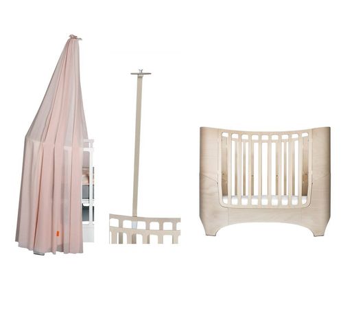 Leander Baby- und Juniorbett whitewash+Himmelgestell+Himmel soft pink