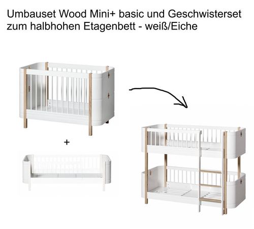 Wood Umbauset Mini+ basic und Geschwisterset  zum halbhohen Etagenbett - weiß/Eiche
