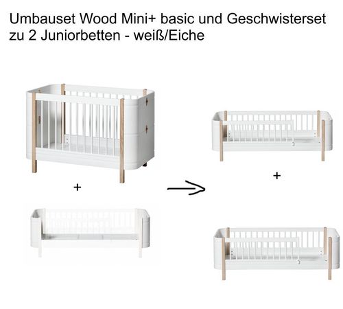 Wood Umbauset Mini+ basic und Geschwisterset  zu 2 Juniorbetten - weiß/Eiche