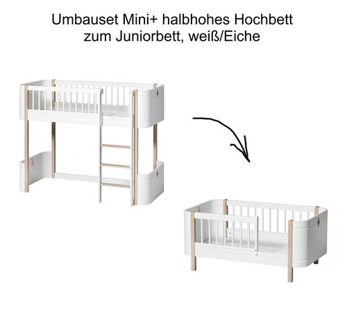 Wood Umbauset Mini+ halbhohes Hochbett zum Juniorbett - weiß/Eiche
