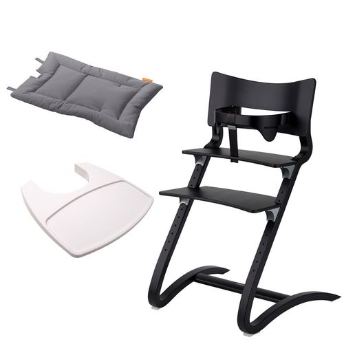 Stuhl schwarz+Bügel+Tablett weiß+Kissen cool grey