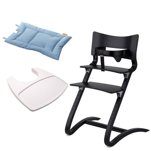 Stuhl schwarz+Bügel+Tablett weiß+Kissen dusty blue