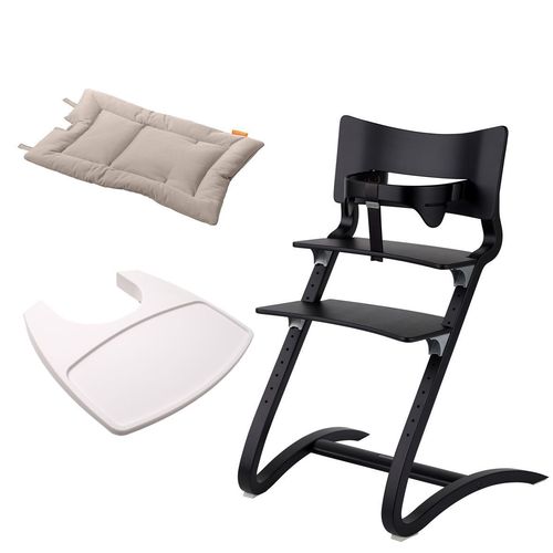 Stuhl schwarz+Bügel+Tablett weiß+Kissen cappuccino