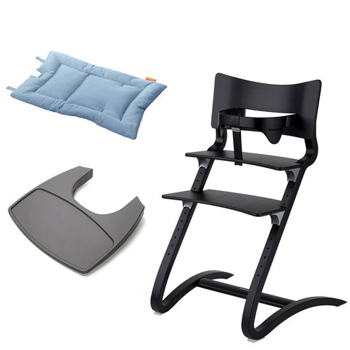 Stuhl schwarz+Bügel+Tablett grau+Kissen dusty blue