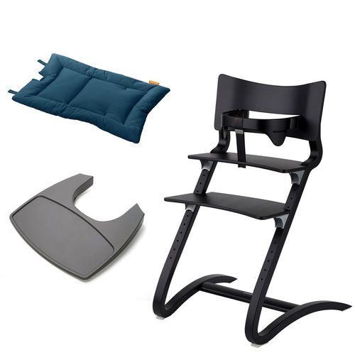 Stuhl schwarz+Bügel+Tablett grau+Kissen dark blue