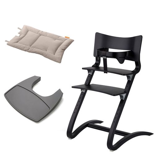 Stuhl schwarz+Bügel+Tablett grau+Kissen cappuccino