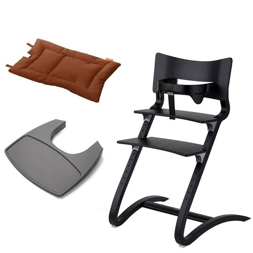 Stuhl schwarz+Bügel+Tablett grau+Kissen ginger