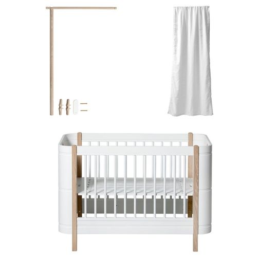 Wood Mini+ basic Baby-/Juniorbett+Himmelstange-Eiche+Himmel