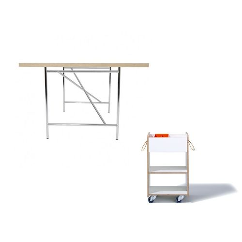 Ausstellungsstück Schreibtisch Eiermann – Tischplatte weiß mit Gestell silber 150 x 75 cm+Container
